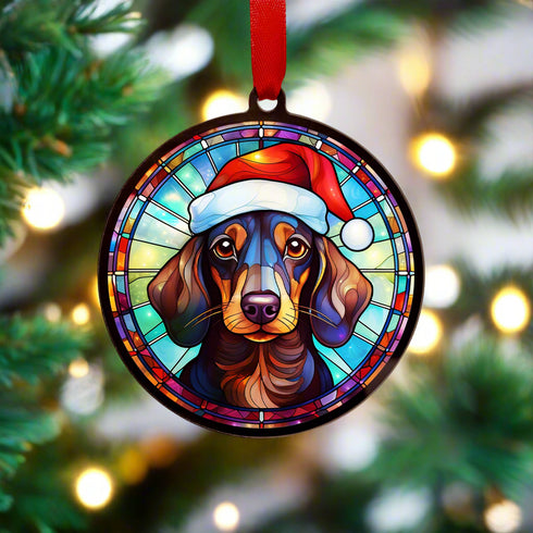 Dachshund in Santa Hat Suncatcher Decoration